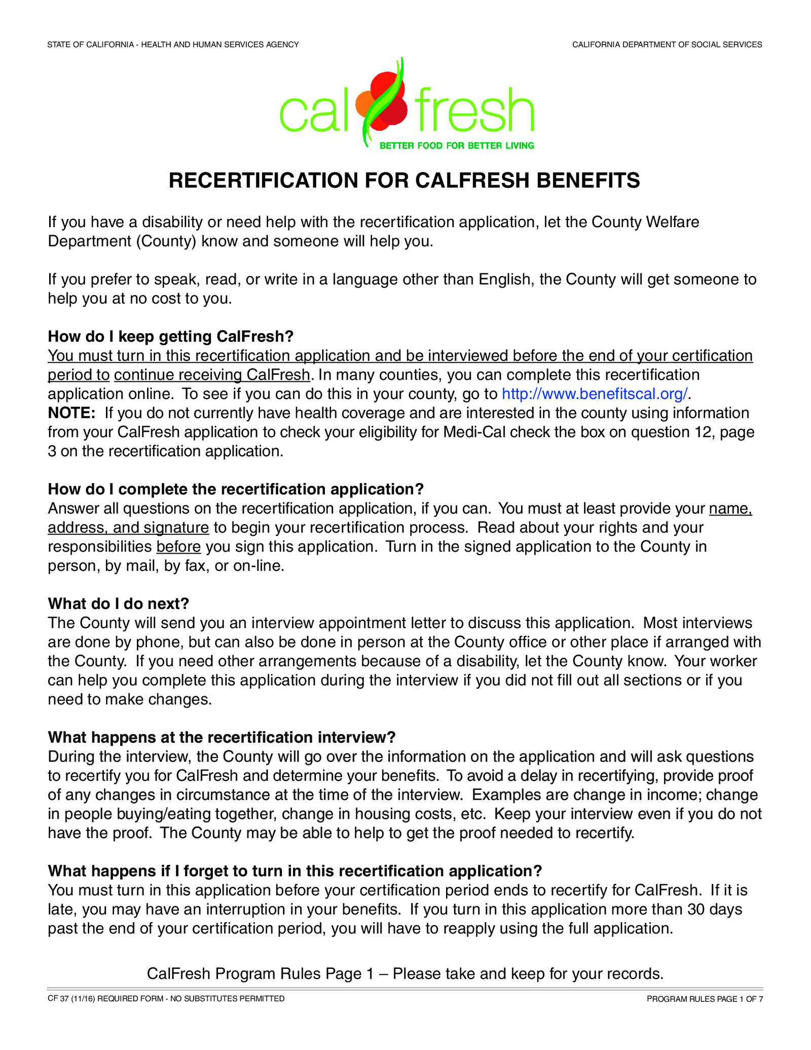 Recertification for Calfresh Benefits (CF 37) - Thumbnail