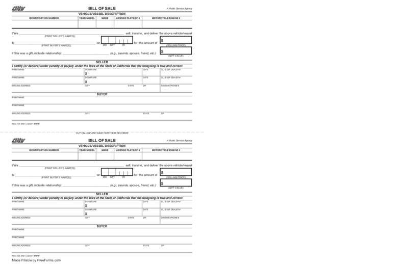California Motor Vehicle Bill of Sale