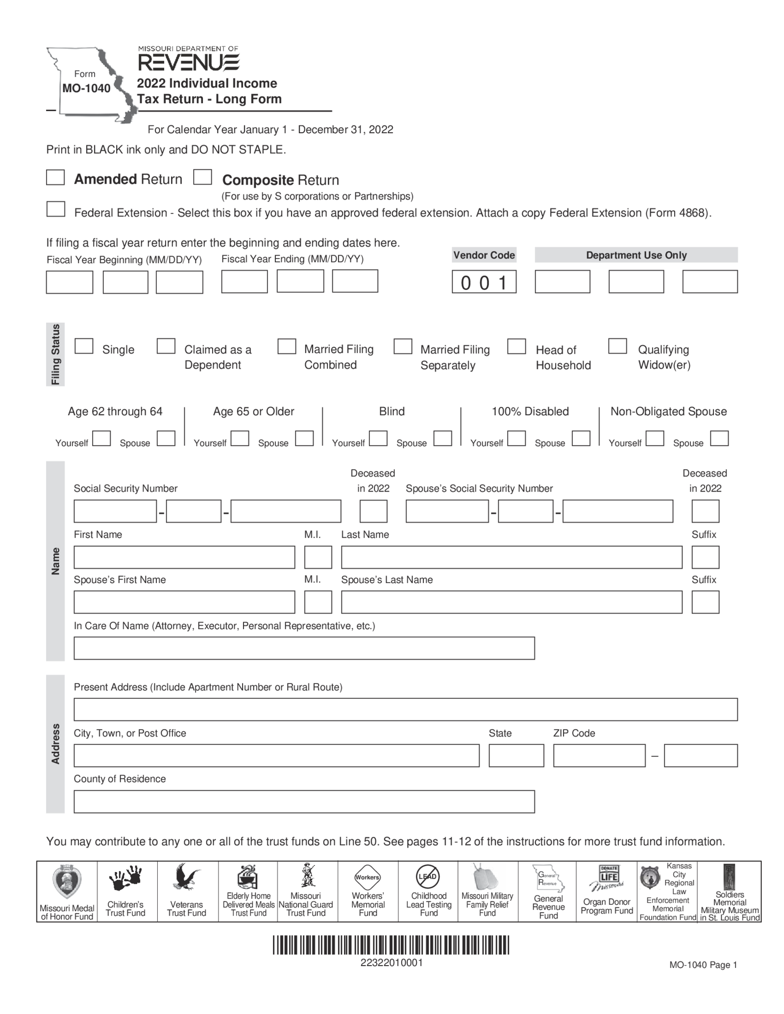 Form MO-1040 - Individual Income Tax Return - Thumbnail