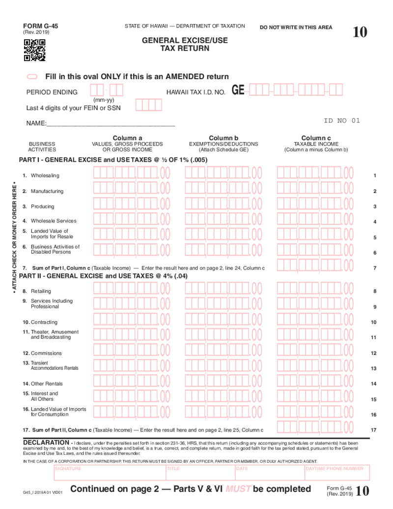 Hawaii Tax Form G-45