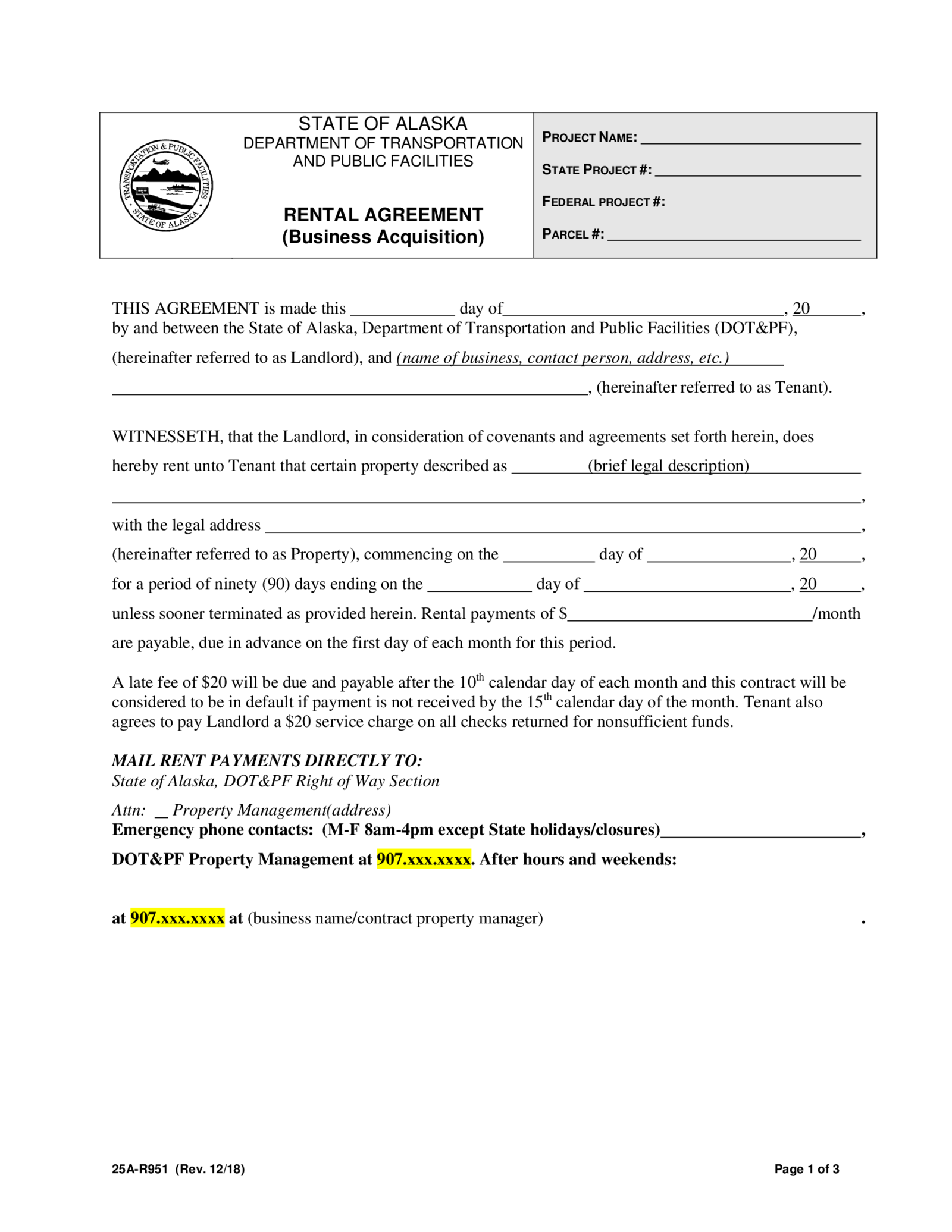 State of Alaska Rental Agreement - Thumbnail