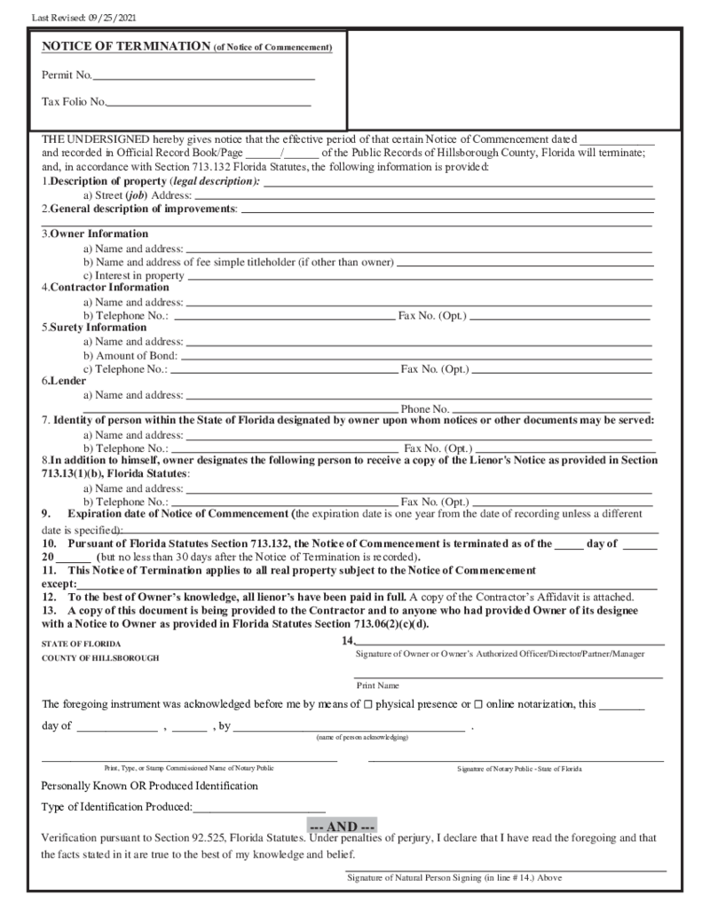 Notice of Termination (of Notice of Commencement)