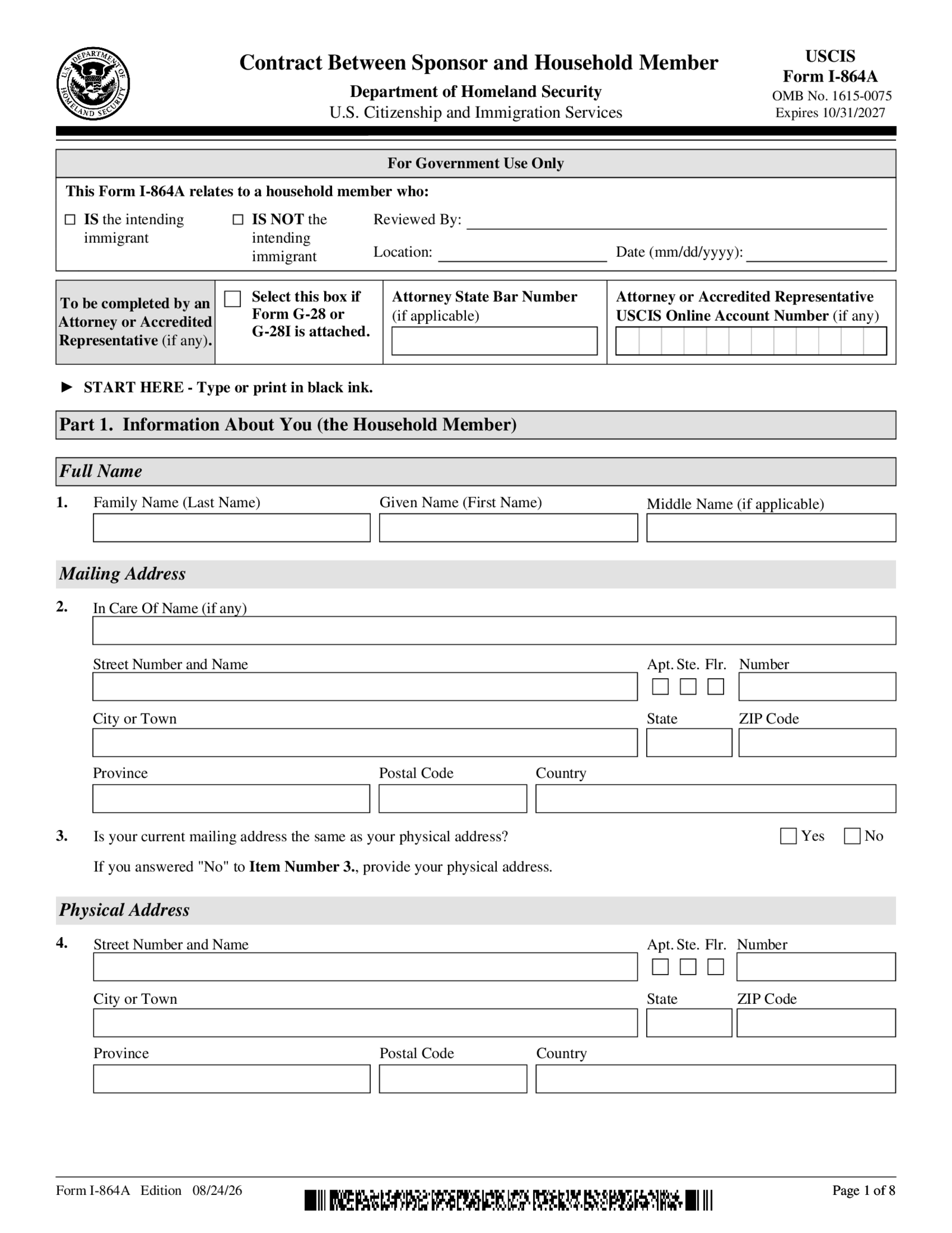 Form I-864A - Thumbnail