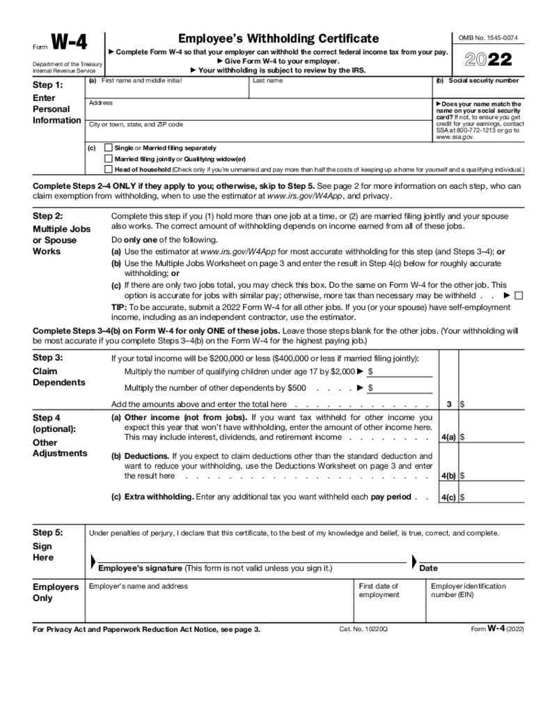 Form W-4 (2022)