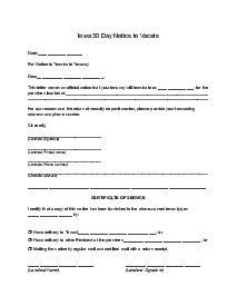 Iowa, 30 Day Lease Termination Notice Form - Thumbnail