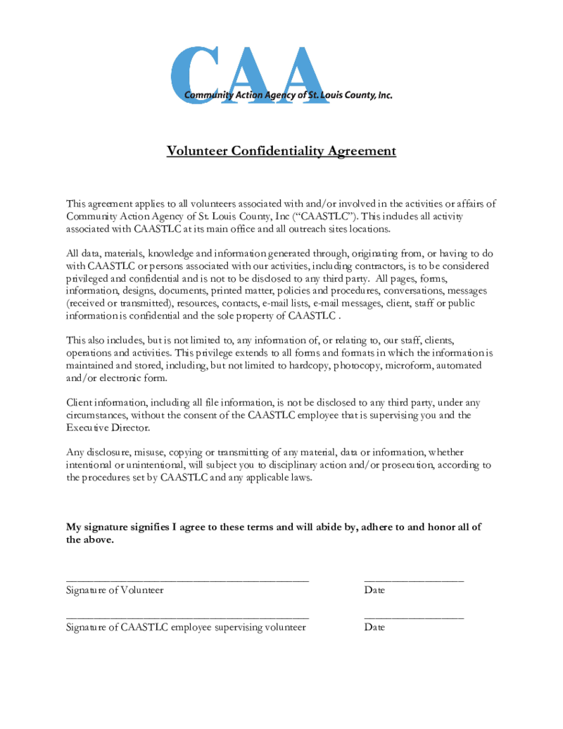 Volunteer Confidentiality Agreement