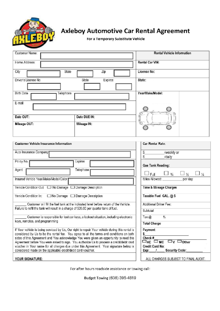 Axleboy Automotive Car Rental Agreement