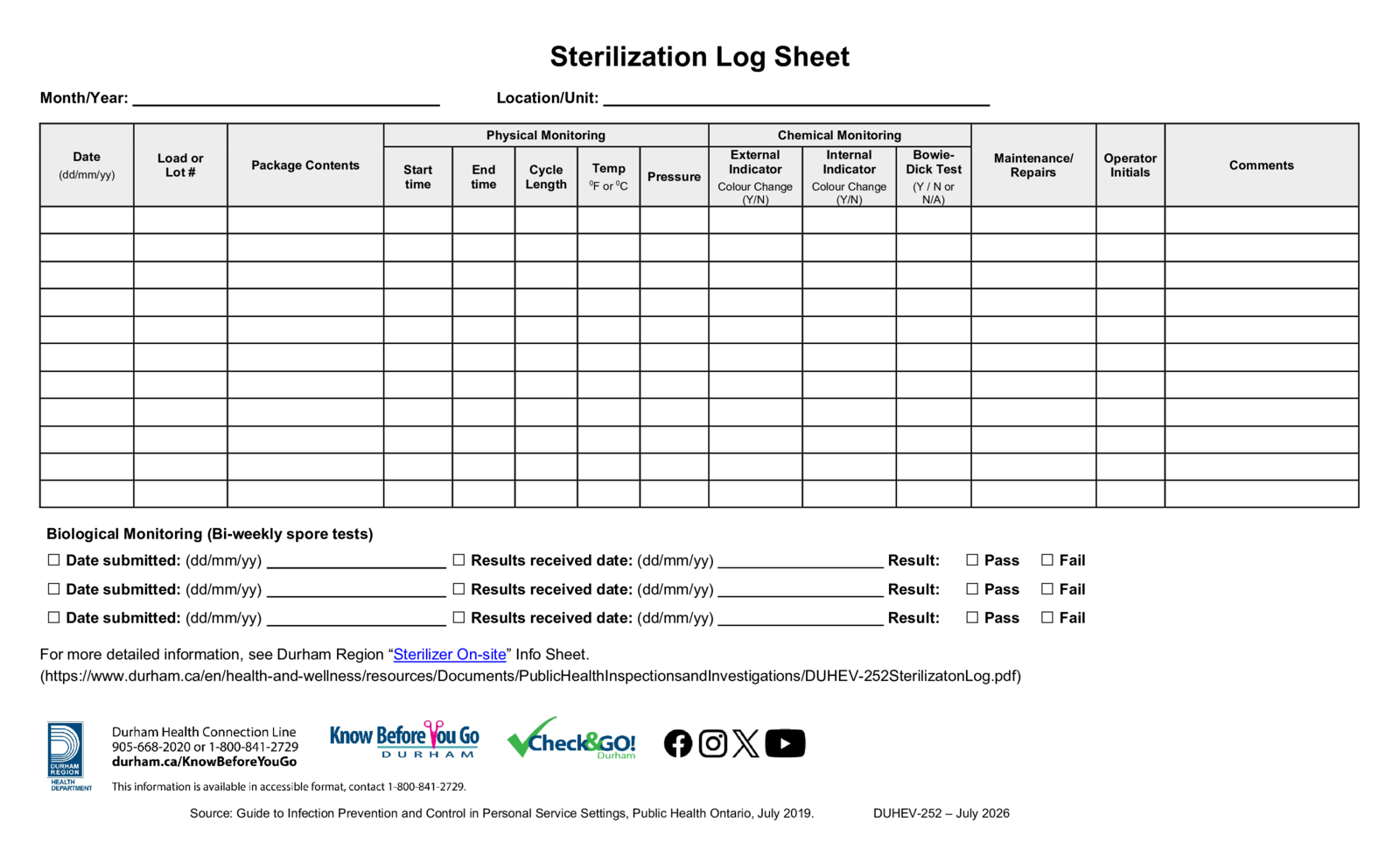 Sterilization Log Sheet - Thumbnail