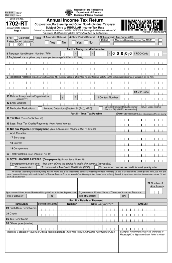 BIR Form 1702-RT