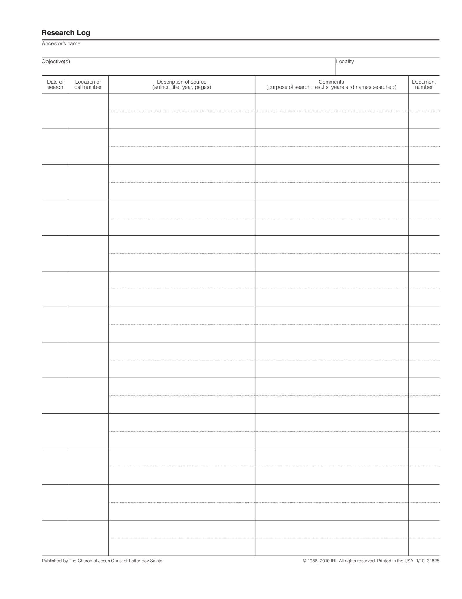 Research Log Template - Thumbnail