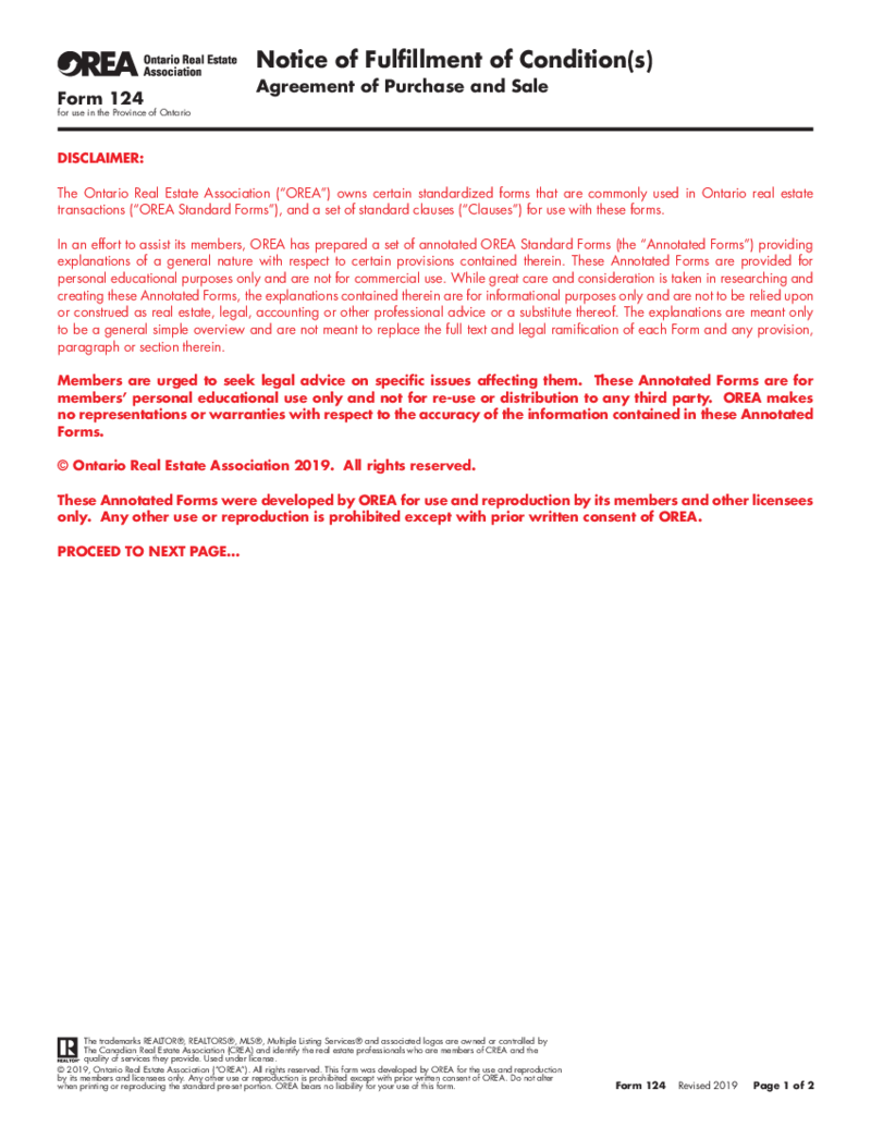 Form 154, Notice of Fulfillment of Condition(s)