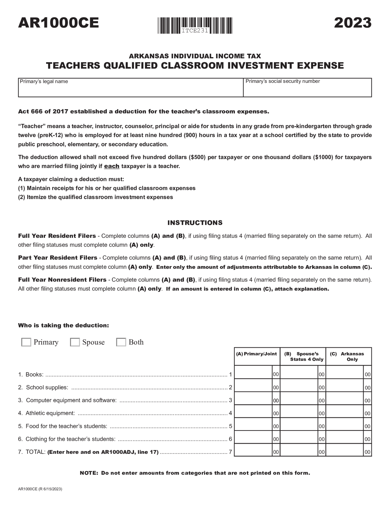 Arkansas Form AR1000CE - Thumbnail