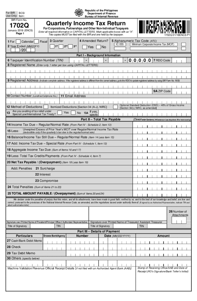 BIR Form 1702-Q