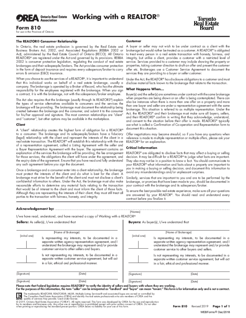 Form 810, Working with a REALTOR