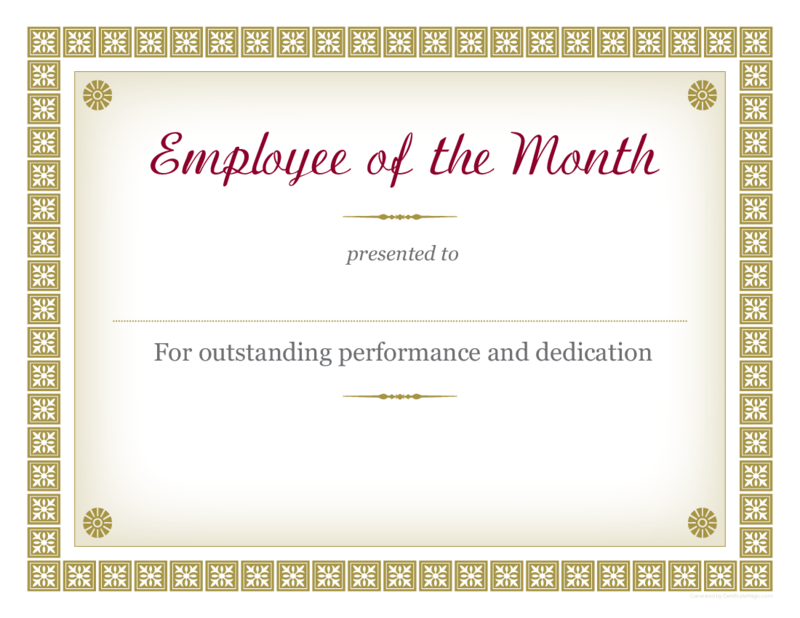 Employee of the Month Certificate Template