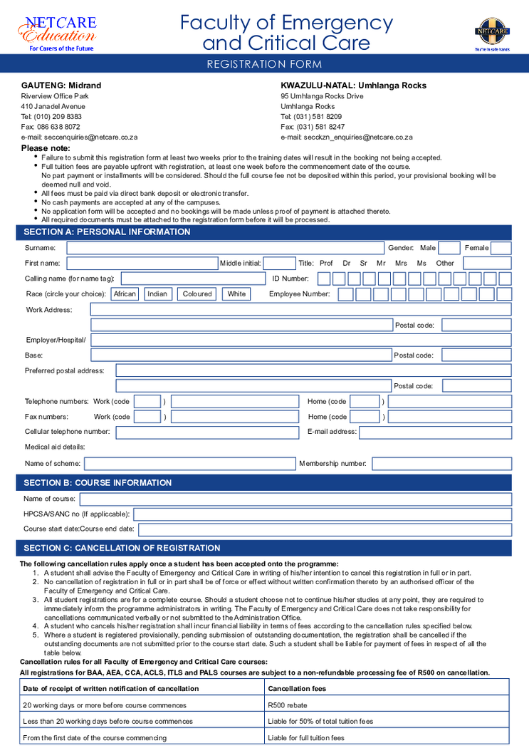 Netcare Paramedic Application Form