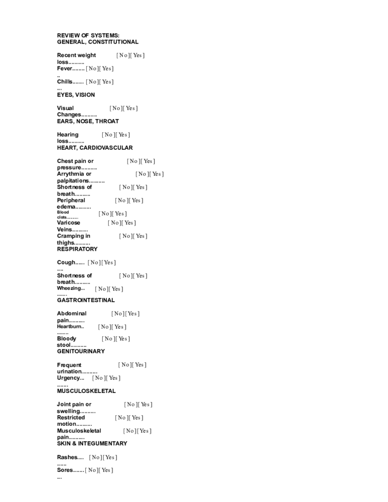 General Review of Systems Template