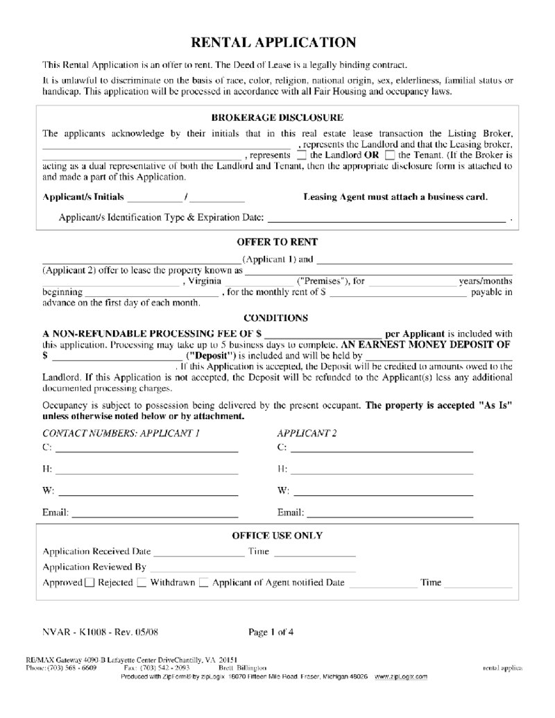 Nvar Rental Application