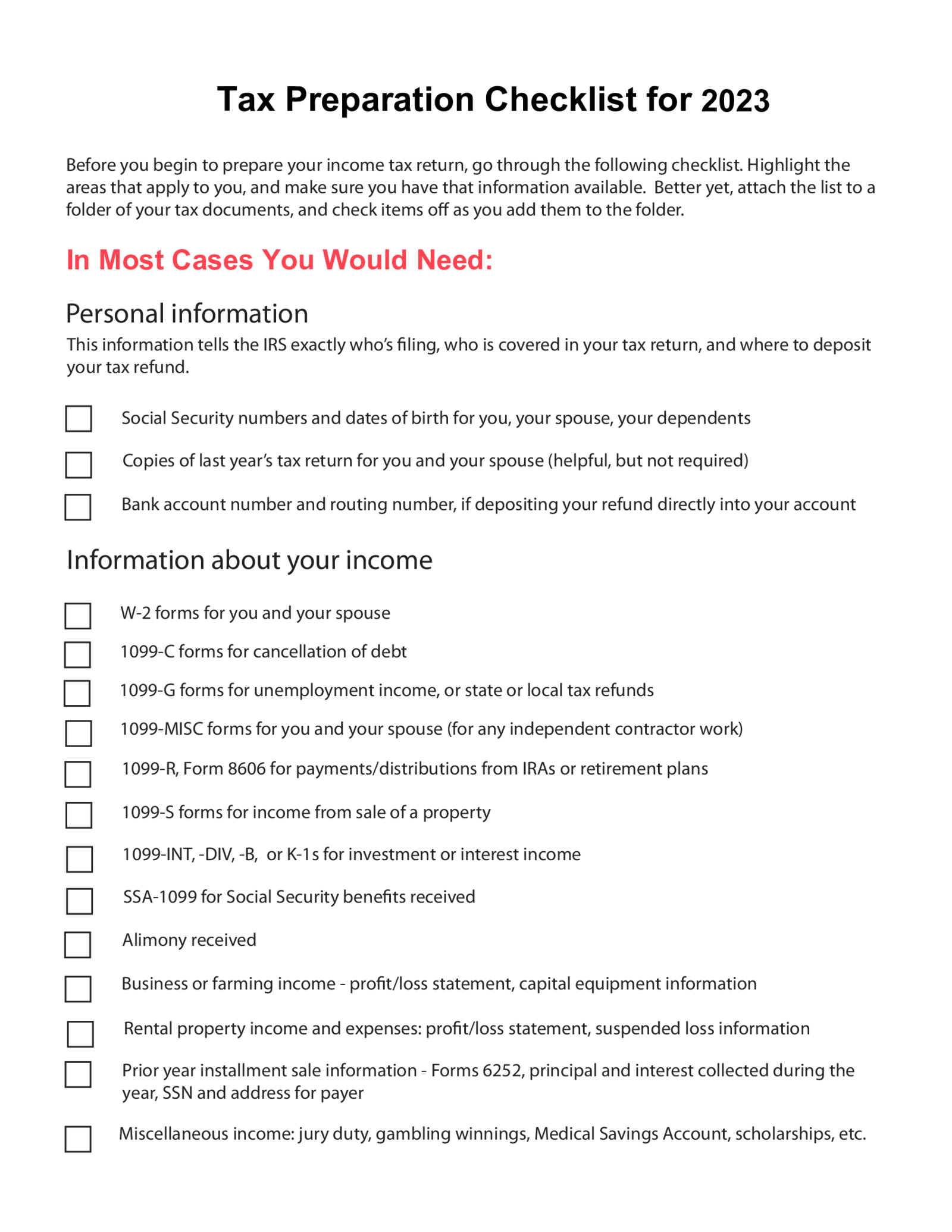 Tax Prep Checklist (2023 - 2024) - Thumbnail