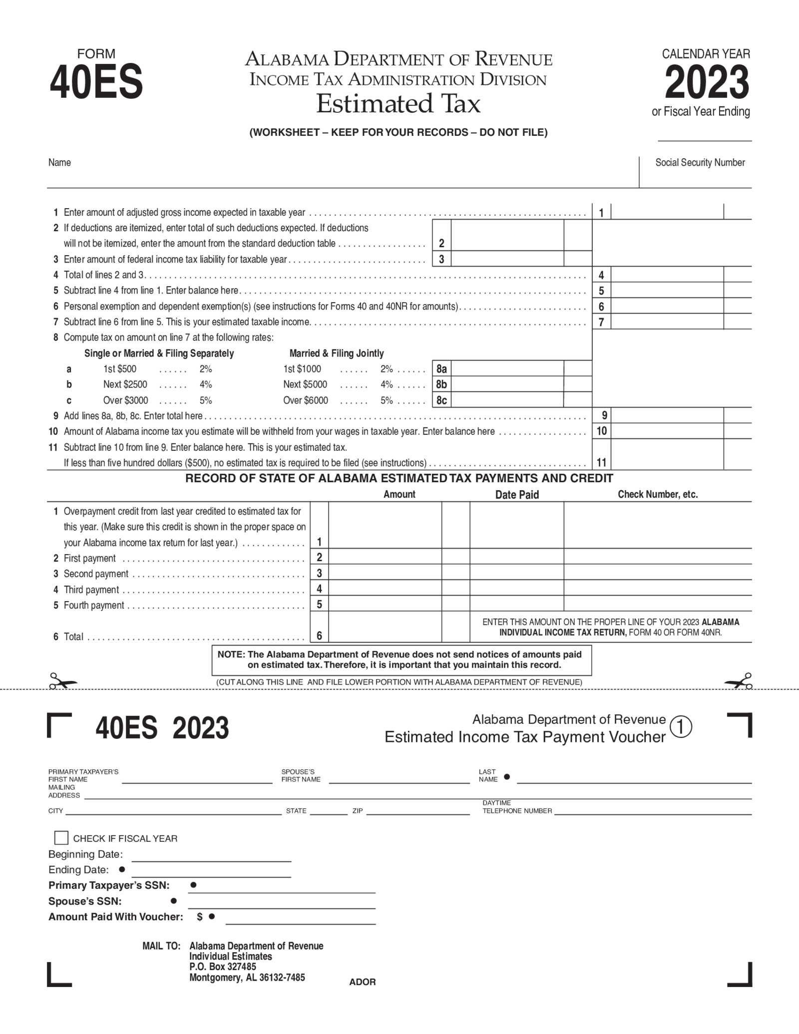 Alabama Tax Form 40ES - Thumbnail