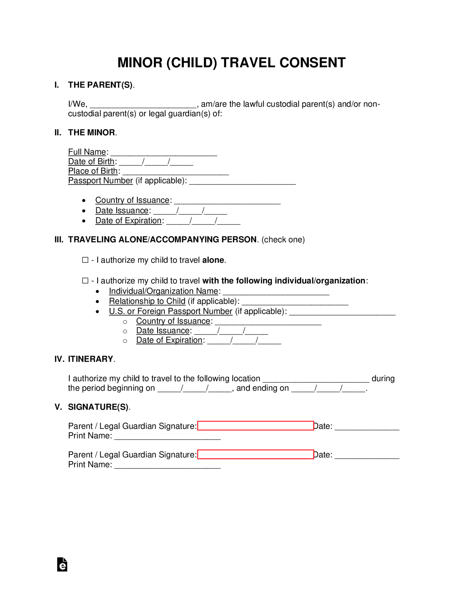 Minor Child Travel Consent Form - Thumbnail