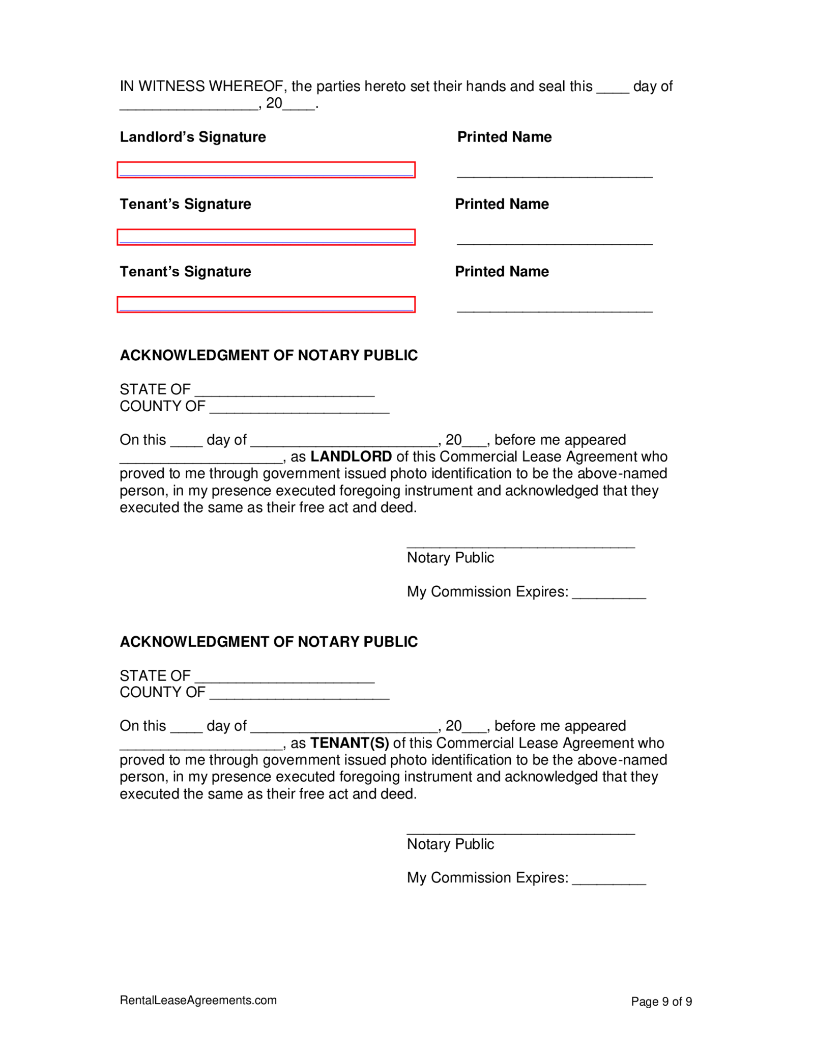 Texas Commercial Lease Agreement - Thumbnail