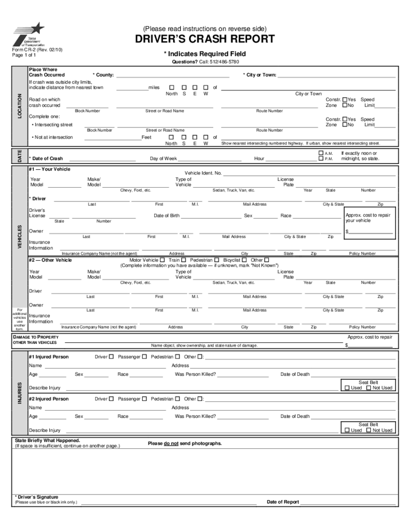 Texas CR-2 (Driver Crash Report)