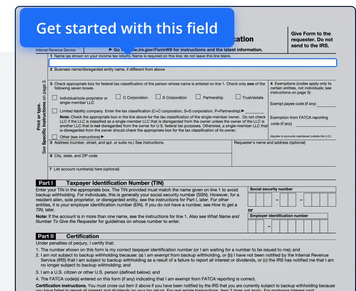 W-9 form at PDFLiner editor