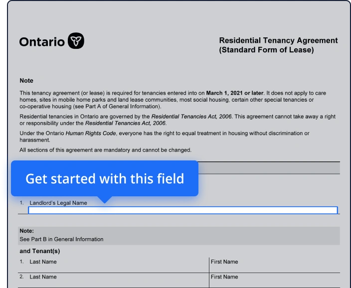 Ontario standard lease first page dark version