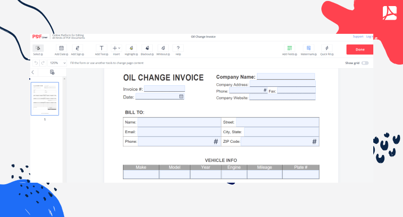 Oil Change Invoice