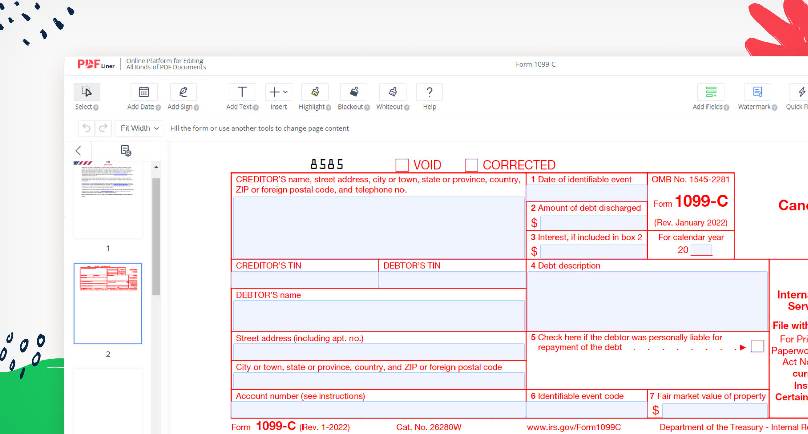 blank 1099-C Form on PDFliner