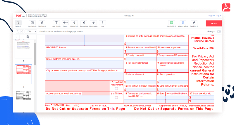 blank 1099-INT Form on PDFliner