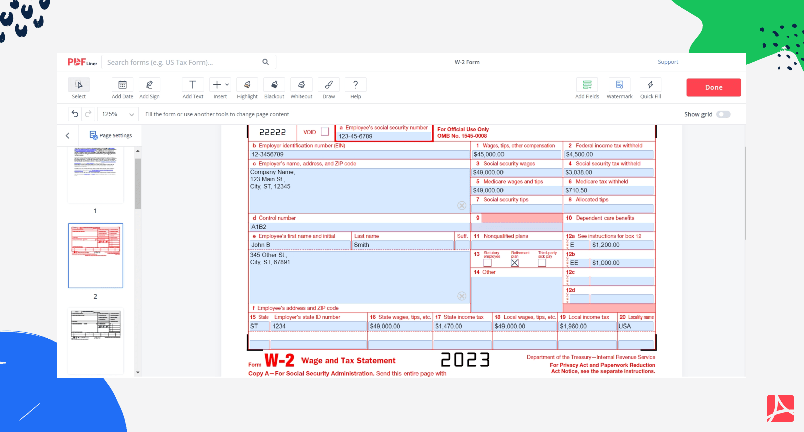 W-2 form example for 2023