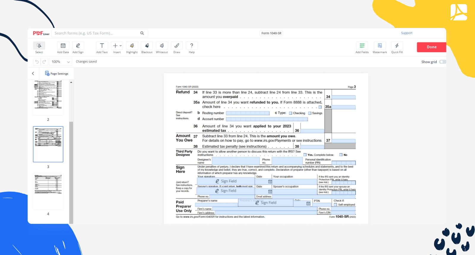 Form 1040-SR page 3 screenshot