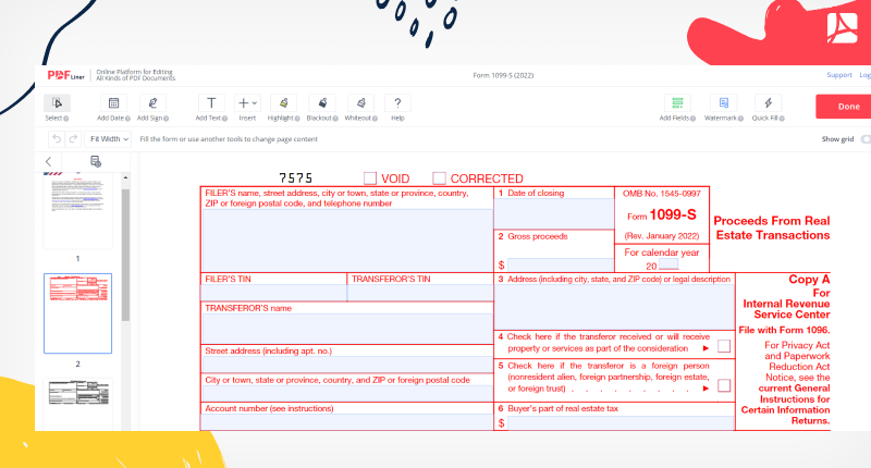 blank 1099-S Form on PDFliner
