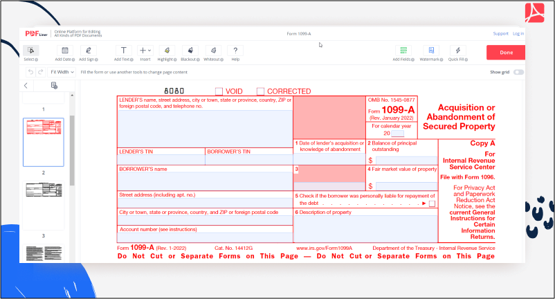 a 1099-A Form on PDFLiner