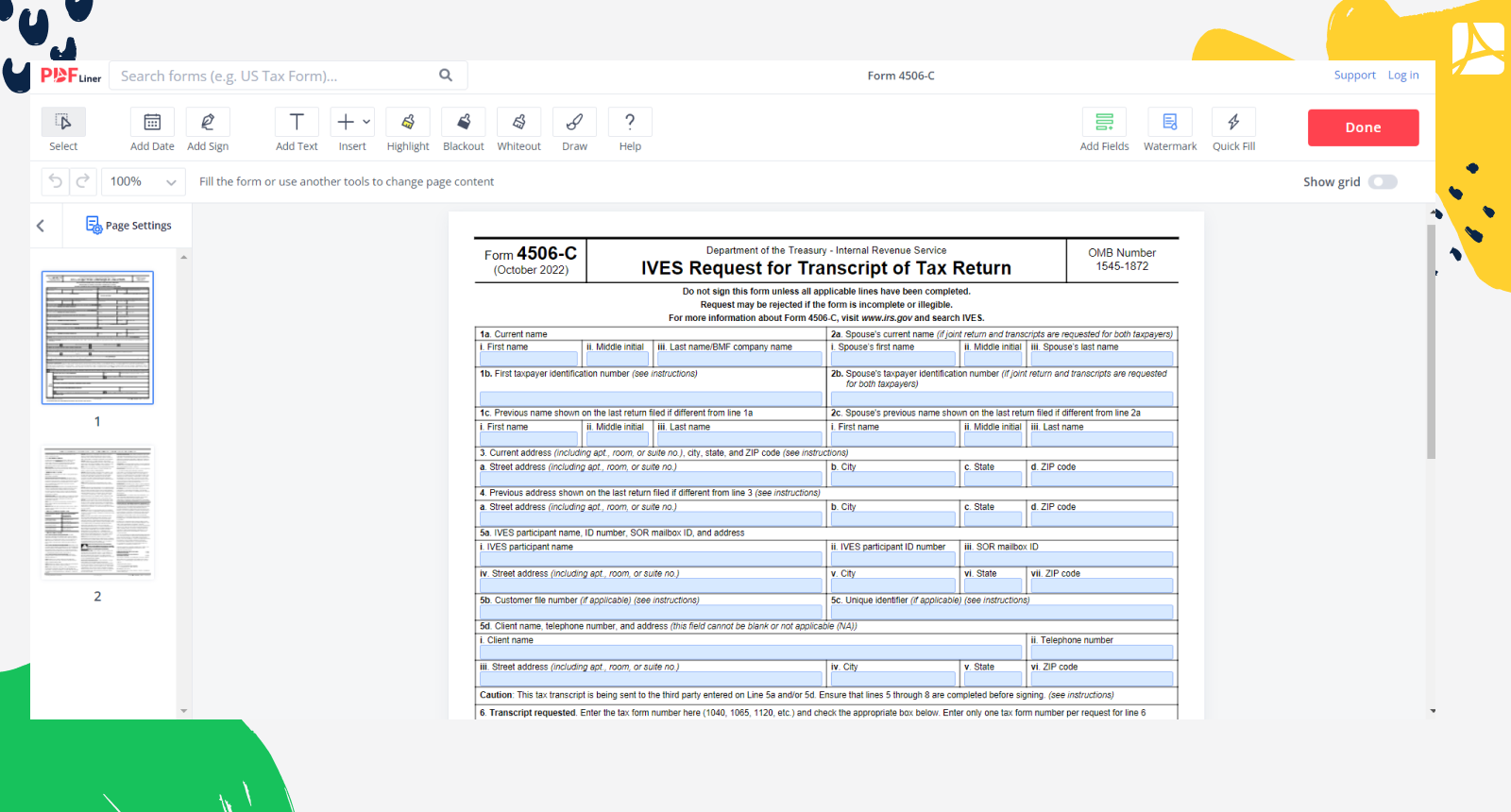 Form 4506-C on PDFLiner