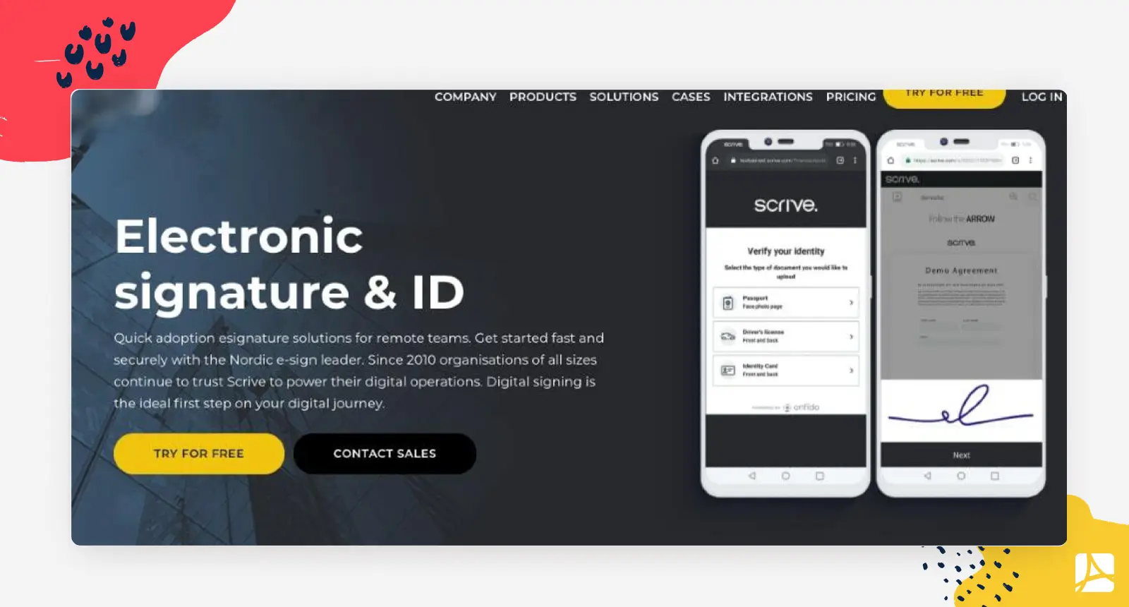 Scrive main page screenshot