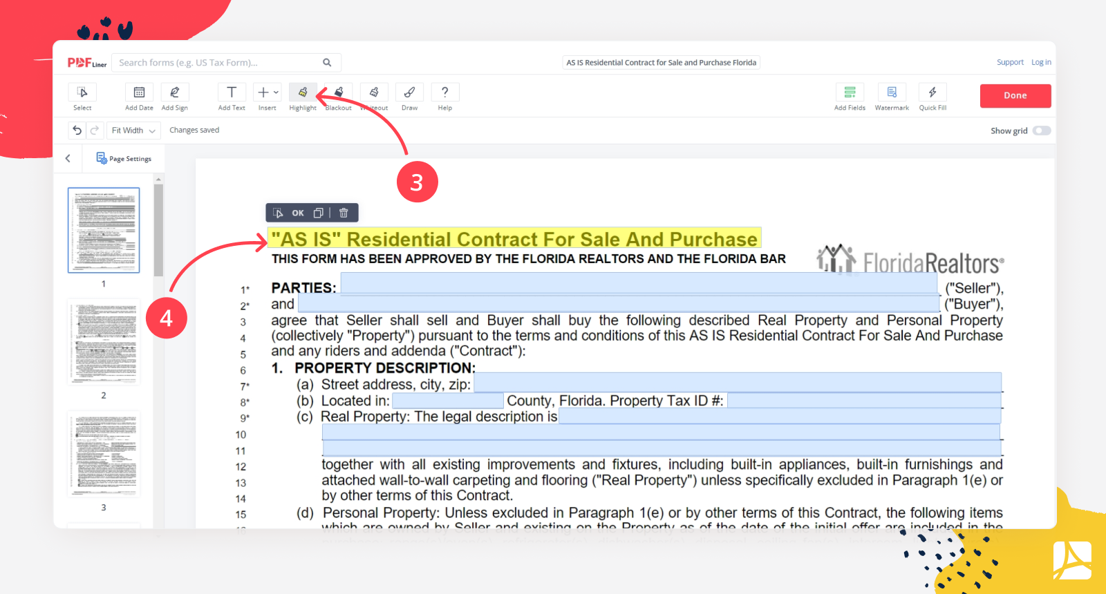 Highlighting PDFs steps 3 and 4