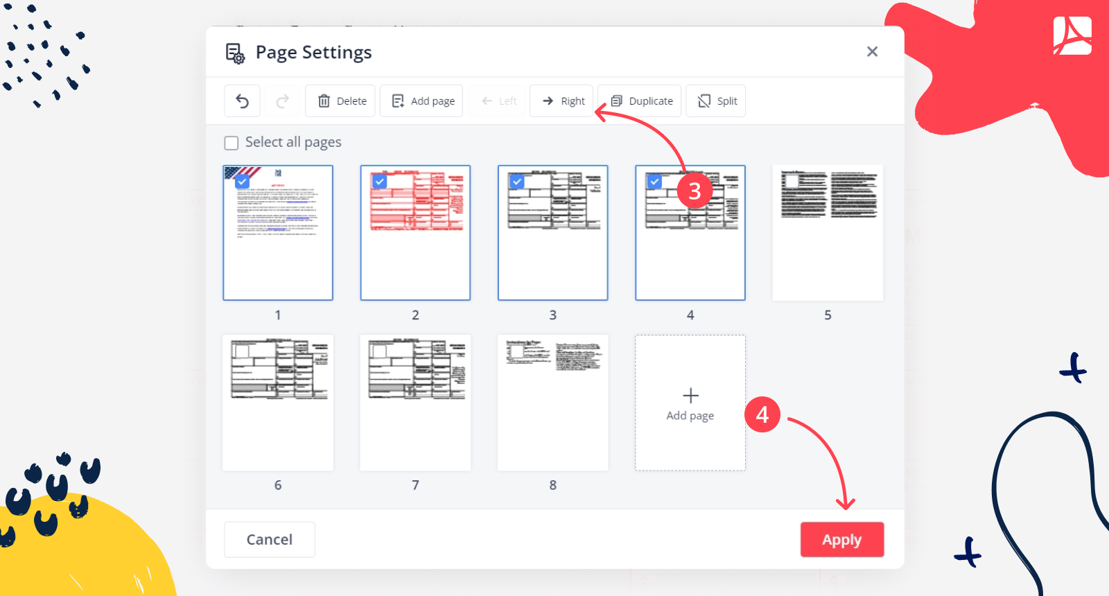 Rearranging pages in PDF screenshot