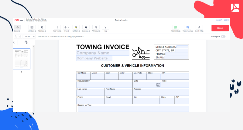 Towing Invoice