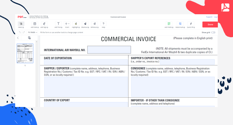 Commercial Invoice Template