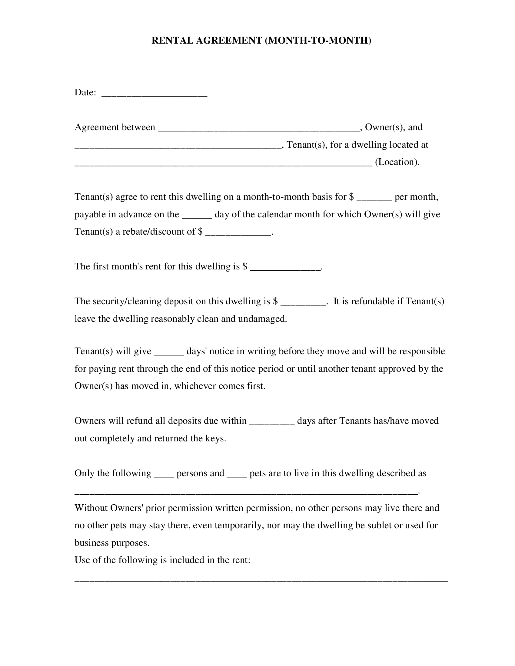 Rental Agreement Form on PDFLiner