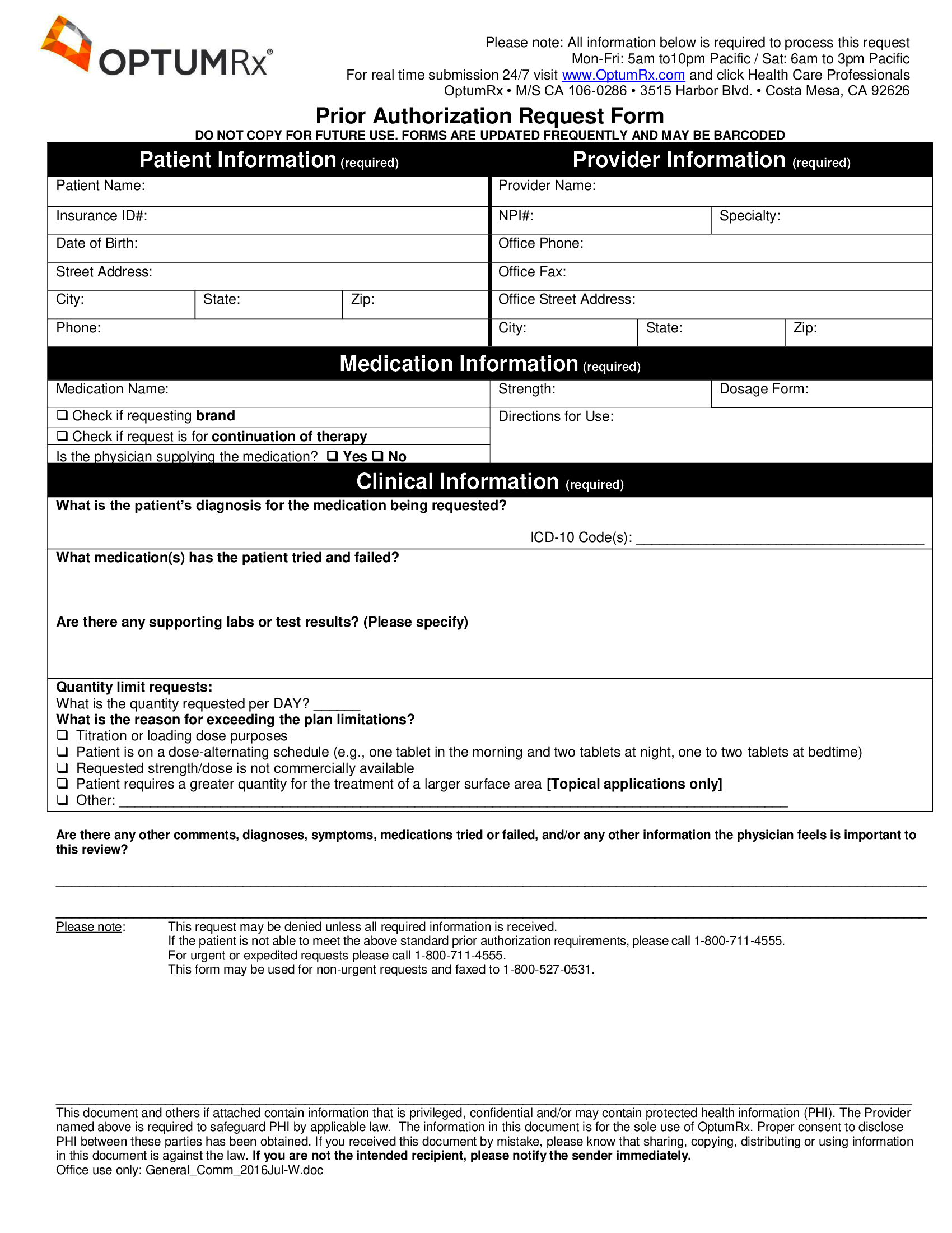 Fillable Prior Authorization Request Form on PDFLiner
