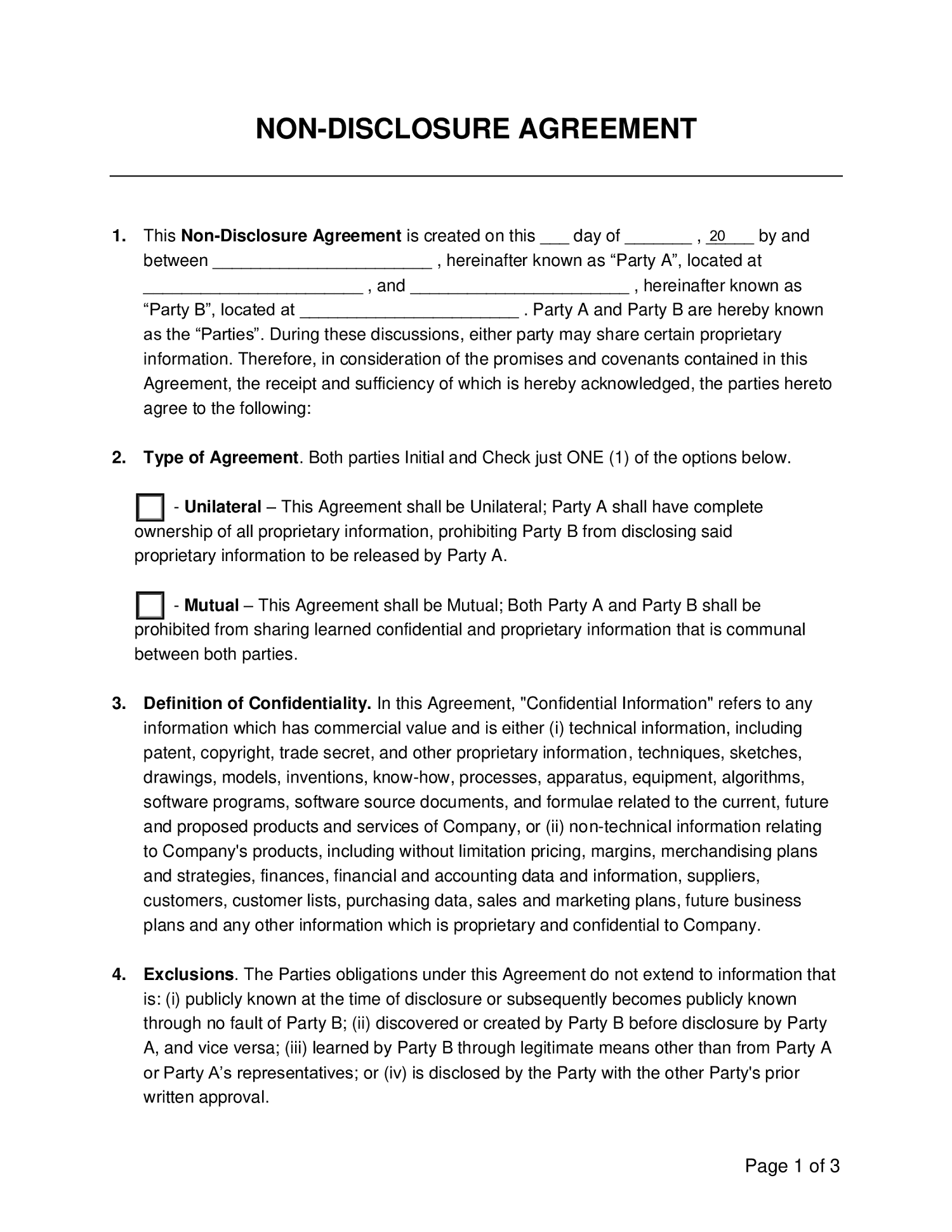 Non-Disclosure Agreement on PDFLiner